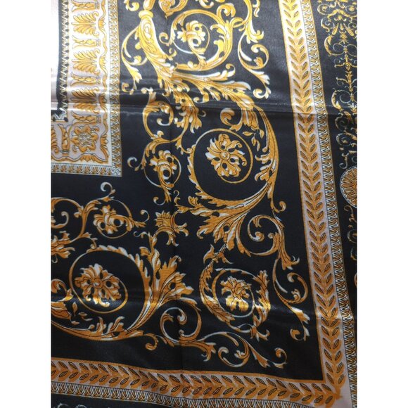 Gold Baroque Square Scarf 100% Polyester Black & Gold Accents  35"x35" - Picture 8 of 12
